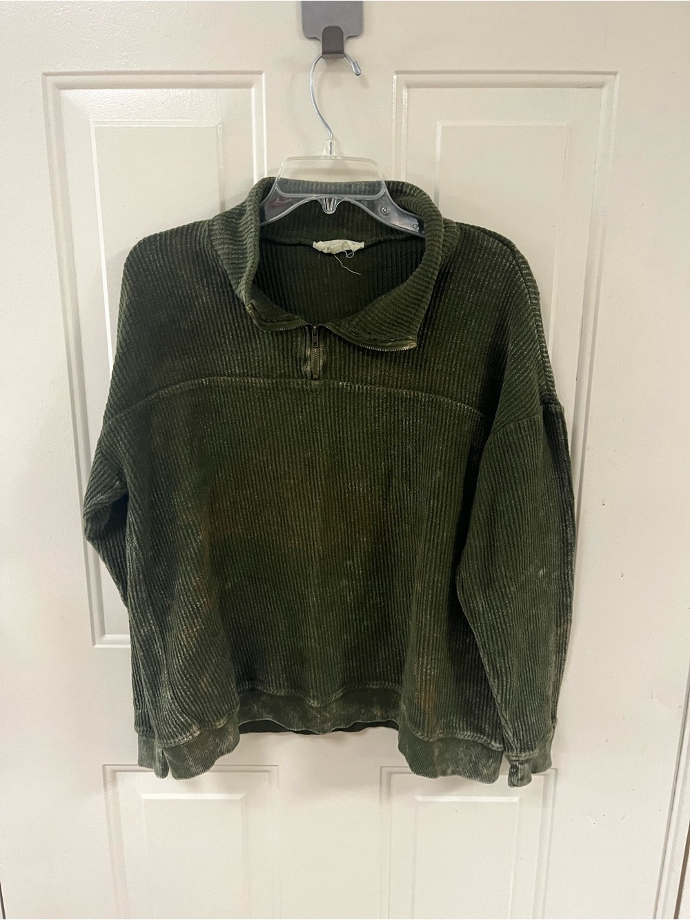 Peach Love California Olive Corduroy Half-Zip Pullover Sweater